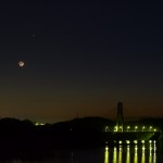 さくら湖上空の月と木星